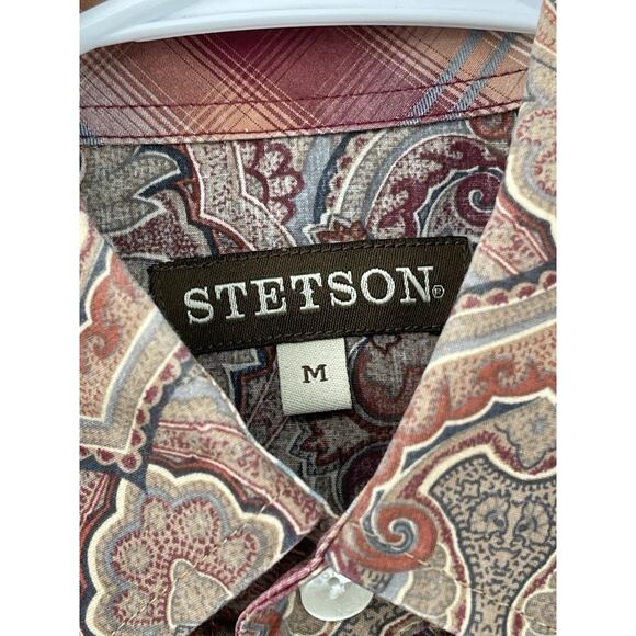 Stetson Shirt Pearl Snap Paisley Long Sleeve Men’s Size Medium - Picture 11 of 12